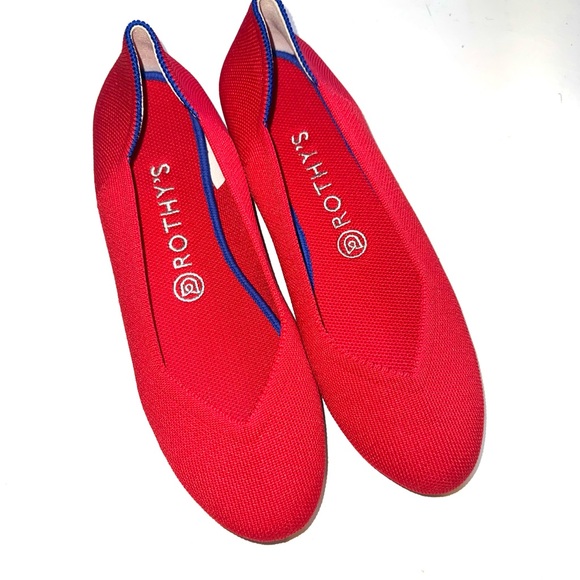 New ROTHY'S Red Knit THE FLAT Stretch BLUE HALO Ballet Flats SLIP-ON SHOES  9 - Picture 2 of 5